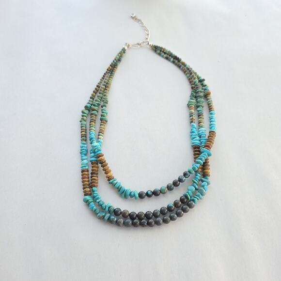 Jay King Multi Strand Necklace 18" African Turquoise New Blue Tan Western - Picture 2 of 7
